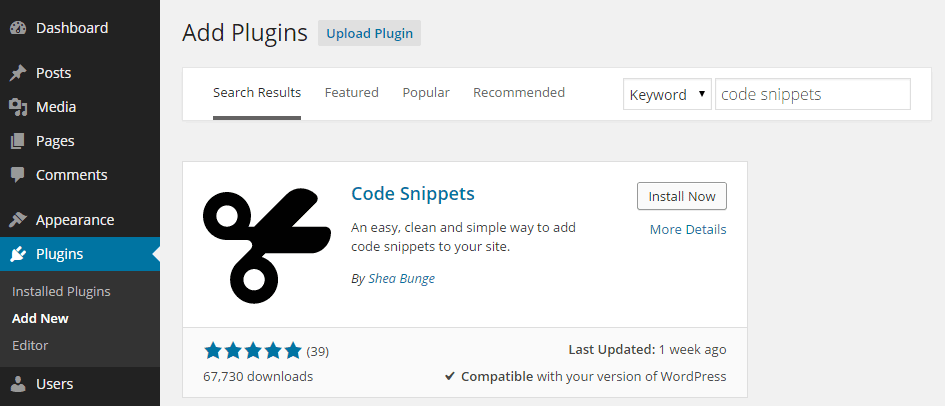 How to use the Code Snippets plugin