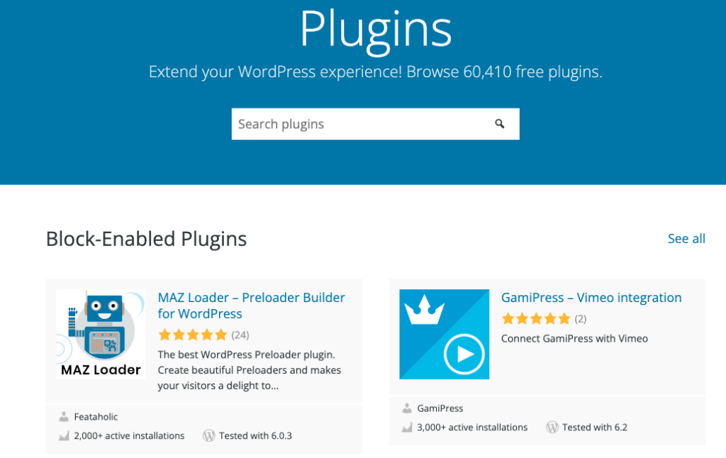 A picture of the WordPress.org plugin repository